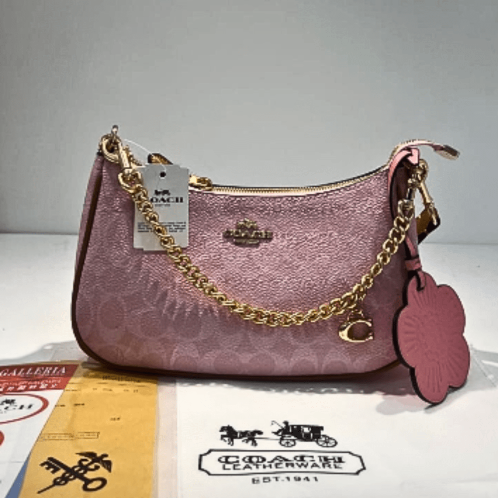 Coach Women's Mini Shoulder Bag – Pink Leather Chain Strap Handbag