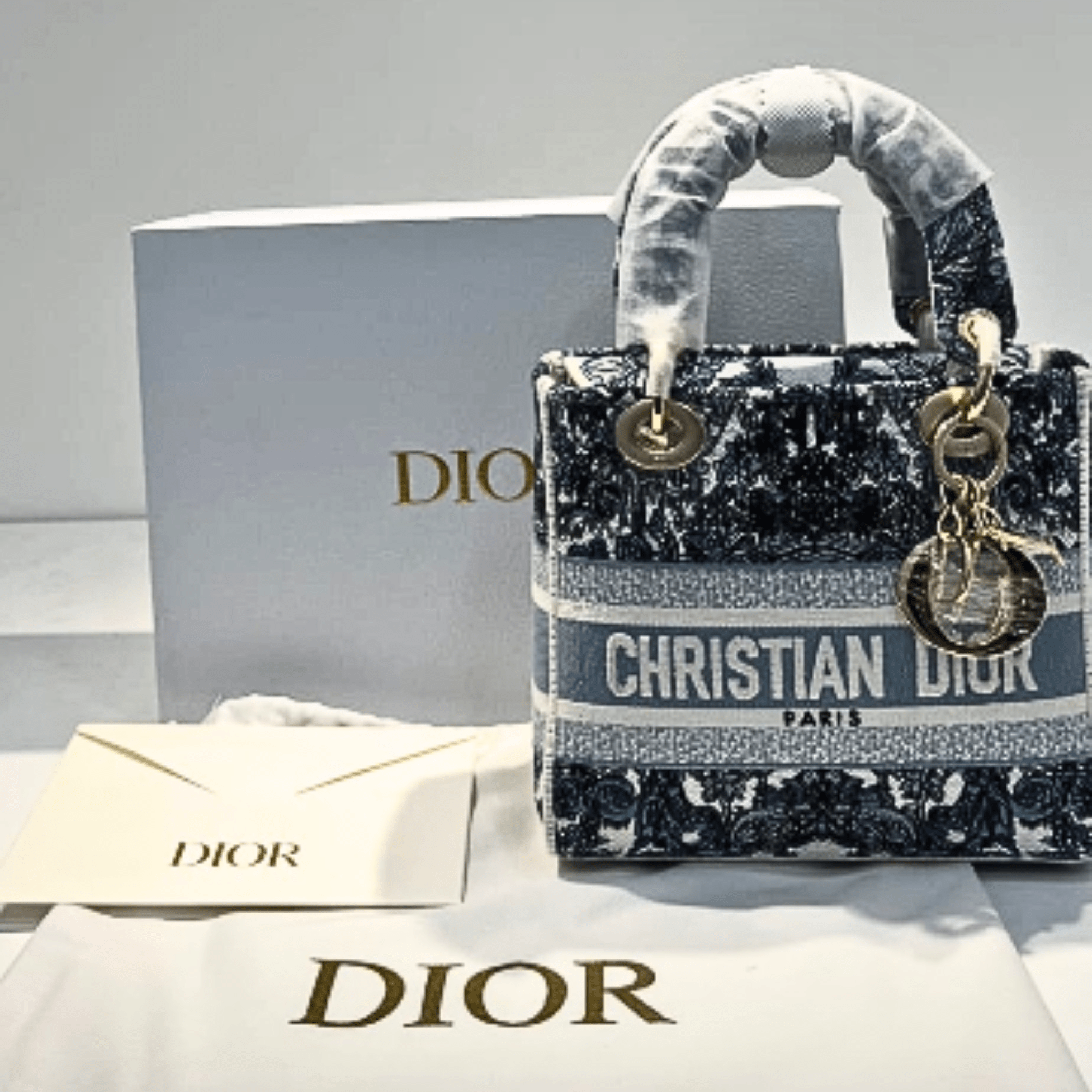 Christian Dior Mini Lady Dior Handbag β Premium Designer Top Handle Bag (Blue Pattern)